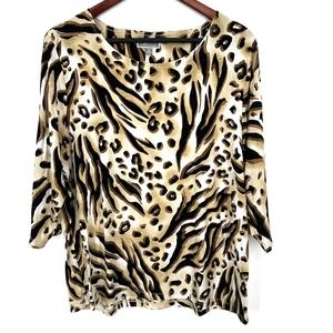 JM Collection Womens Sz XL Leopard Cheetah Stretchy Blouse Shirt Top Business